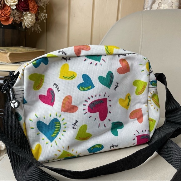 Yak Pak Colorful Multi Hearts Crossbody Shoulder Tote Bag Rainbow - Picture 3 of 4